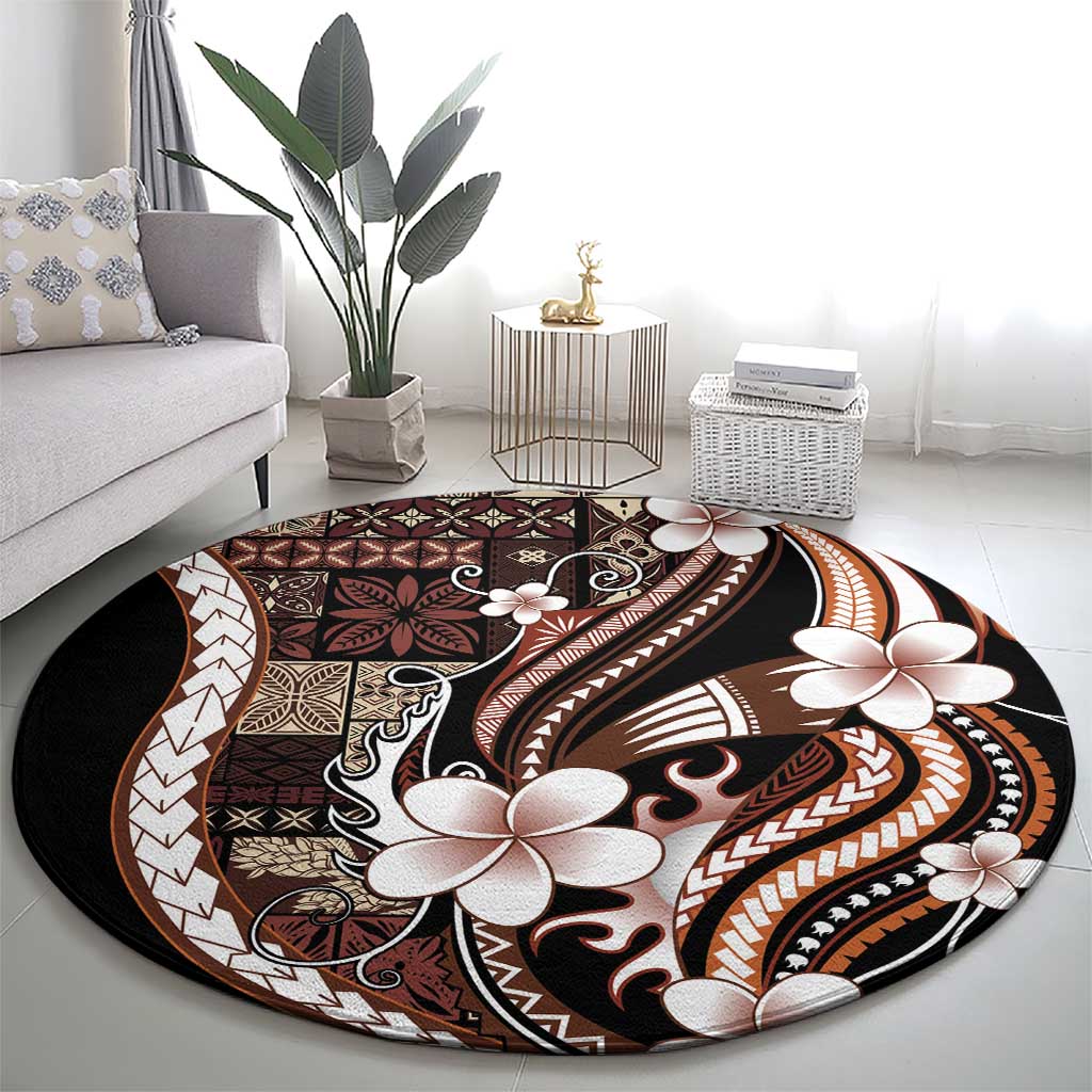 Samoa Siapo Tribal Pattern Round Carpet Brown Polynesian Plumeria Tapa Motif LT9 - Polynesian Pride
