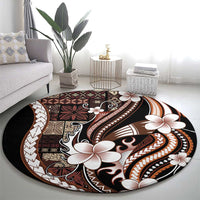 Samoa Siapo Tribal Pattern Round Carpet Brown Polynesian Plumeria Tapa Motif LT9 - Polynesian Pride