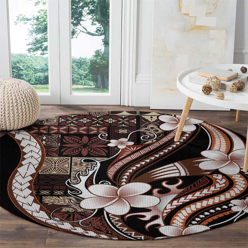 Samoa Siapo Tribal Pattern Round Carpet Brown Polynesian Plumeria Tapa Motif LT9 - Polynesian Pride