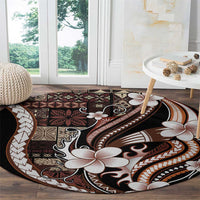 Samoa Siapo Tribal Pattern Round Carpet Brown Polynesian Plumeria Tapa Motif LT9 - Polynesian Pride