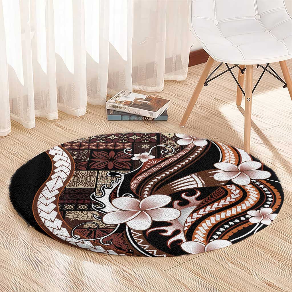 Samoa Siapo Tribal Pattern Round Carpet Brown Polynesian Plumeria Tapa Motif LT9 - Polynesian Pride