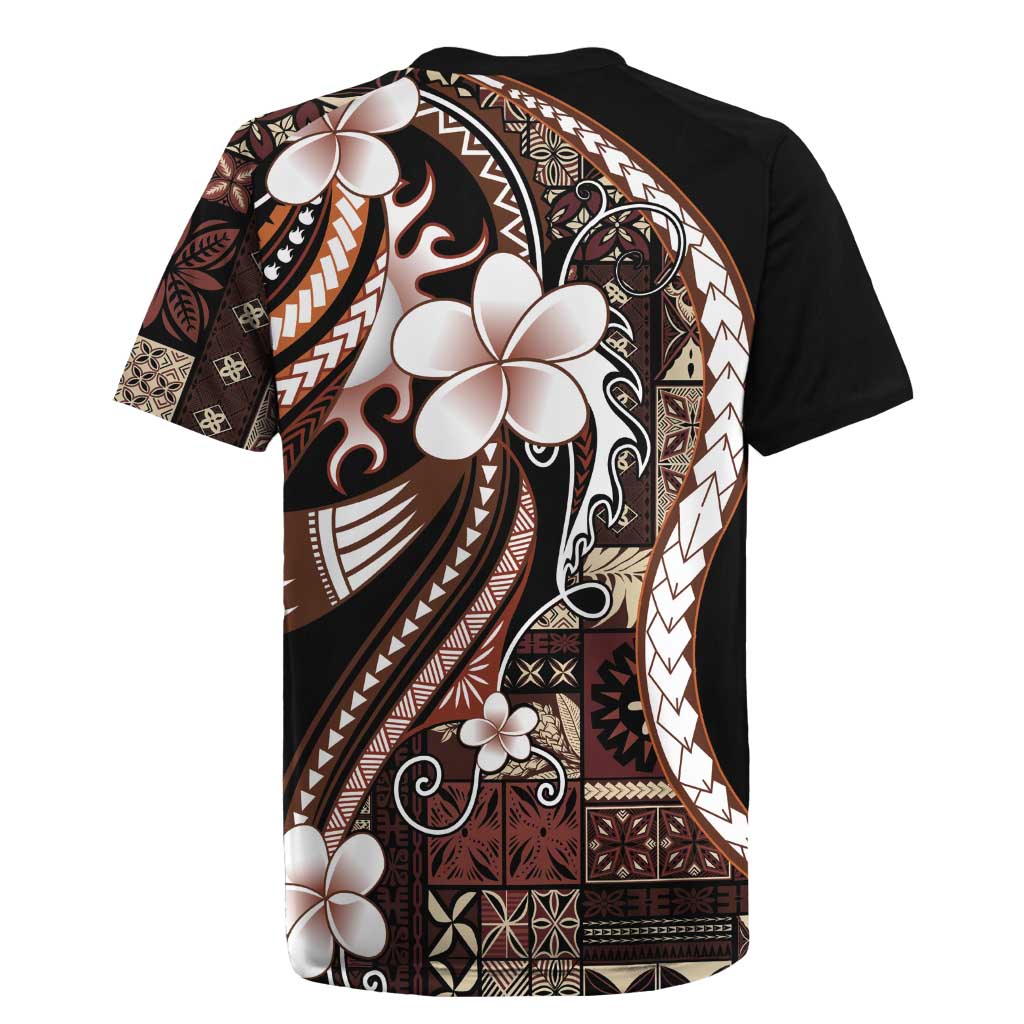 Samoa Siapo Tribal Pattern Rugby Jersey Brown Polynesian Plumeria Tapa Motif LT9 - Polynesian Pride