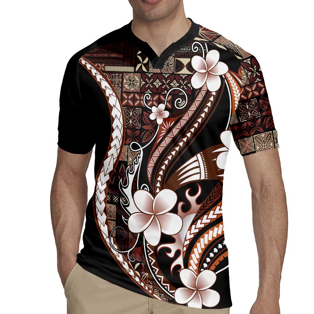 Samoa Siapo Tribal Pattern Rugby Jersey Brown Polynesian Plumeria Tapa Motif LT9 - Polynesian Pride