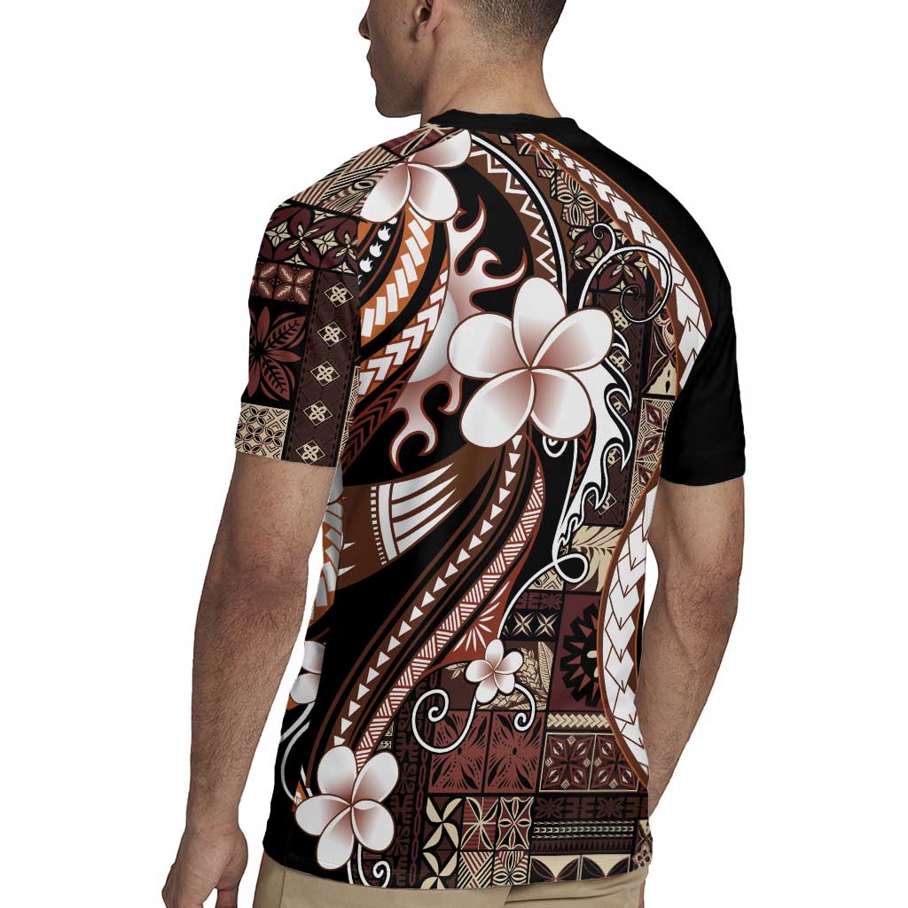Samoa Siapo Tribal Pattern Rugby Jersey Brown Polynesian Plumeria Tapa Motif LT9 - Polynesian Pride