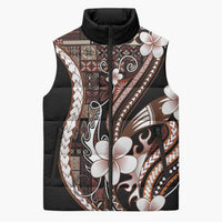 Samoa Siapo Tribal Pattern Sleeveless Puffer Jacket Brown Polynesian Plumeria Tapa Motif LT9 Unisex Brown - Polynesian Pride
