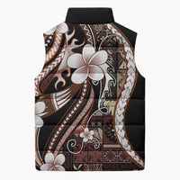 Samoa Siapo Tribal Pattern Sleeveless Puffer Jacket Brown Polynesian Plumeria Tapa Motif LT9 - Polynesian Pride