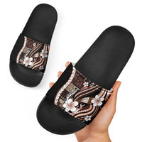 Samoa Siapo Tribal Pattern Slide Sandals Brown Polynesian Plumeria Tapa Motif LT9 - Polynesian Pride