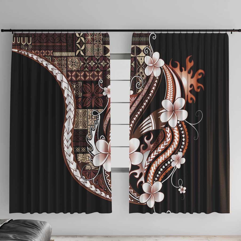 Samoa Siapo Tribal Pattern Window Curtain Brown Polynesian Plumeria Tapa Motif LT9 With Hooks Brown - Polynesian Pride