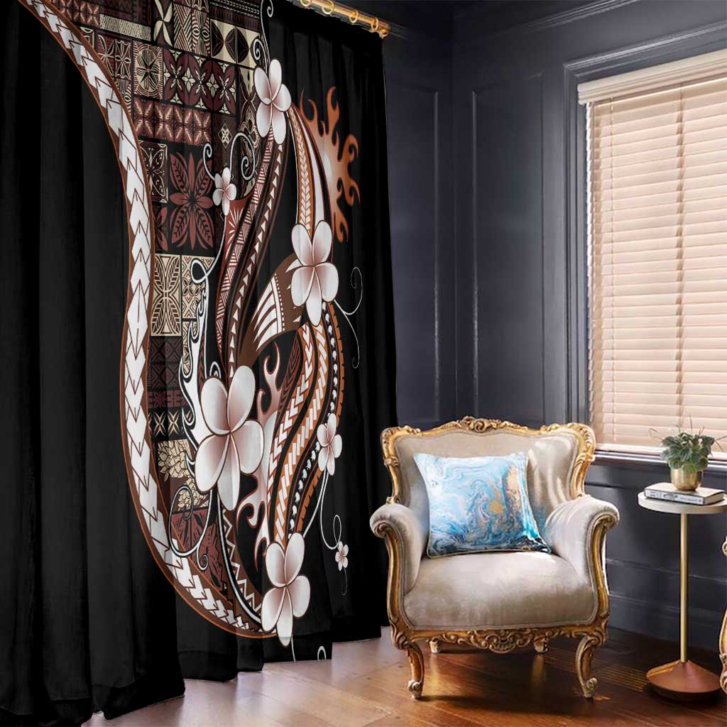 Samoa Siapo Tribal Pattern Window Curtain Brown Polynesian Plumeria Tapa Motif LT9 - Polynesian Pride