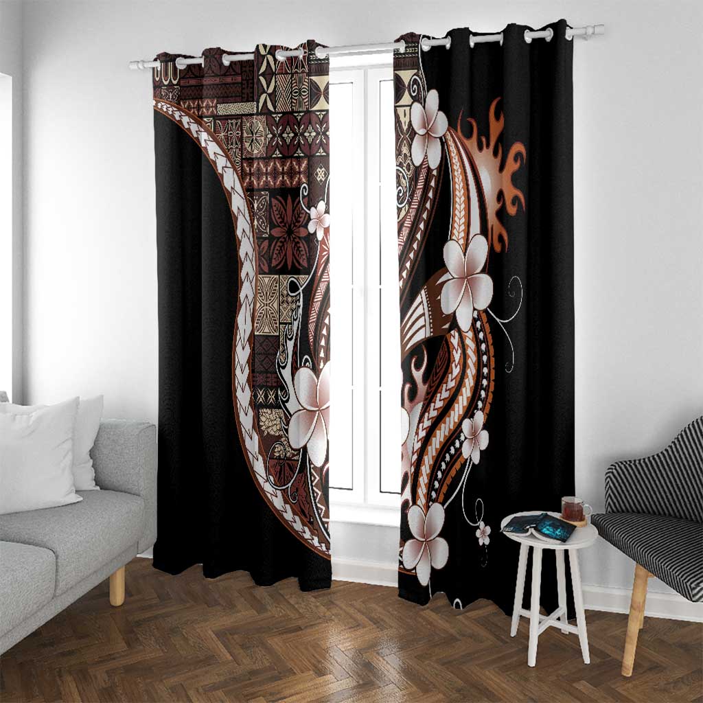 Samoa Siapo Tribal Pattern Window Curtain Brown Polynesian Plumeria Tapa Motif LT9 With Grommets Brown - Polynesian Pride