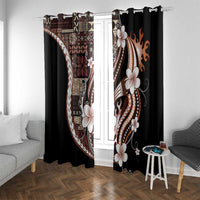 Samoa Siapo Tribal Pattern Window Curtain Brown Polynesian Plumeria Tapa Motif LT9 With Grommets Brown - Polynesian Pride