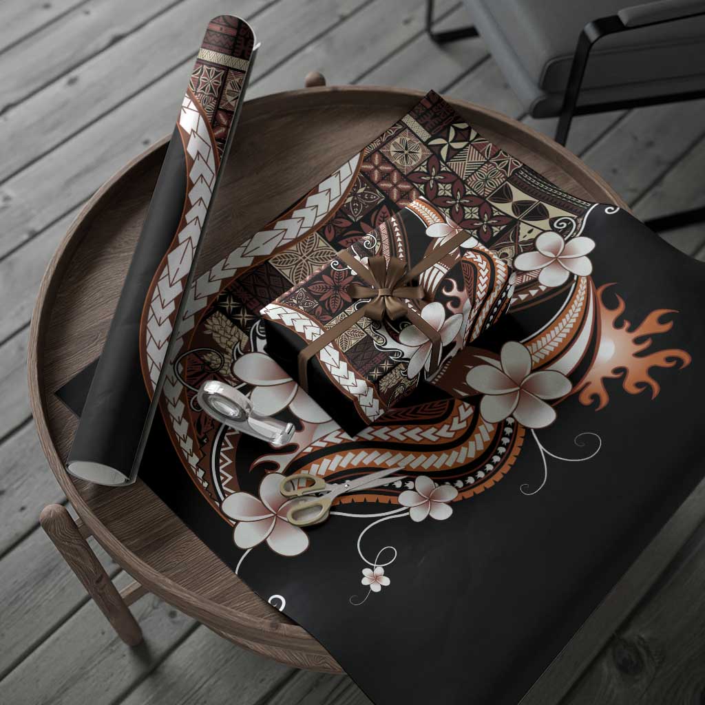 Samoa Siapo Tribal Pattern Wrapping Paper Brown Polynesian Plumeria Tapa Motif LT9 - Polynesian Pride