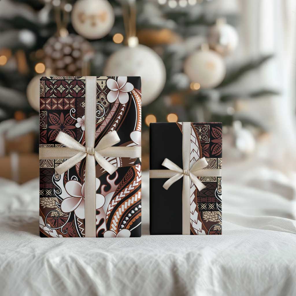 Samoa Siapo Tribal Pattern Wrapping Paper Brown Polynesian Plumeria Tapa Motif LT9 - Polynesian Pride