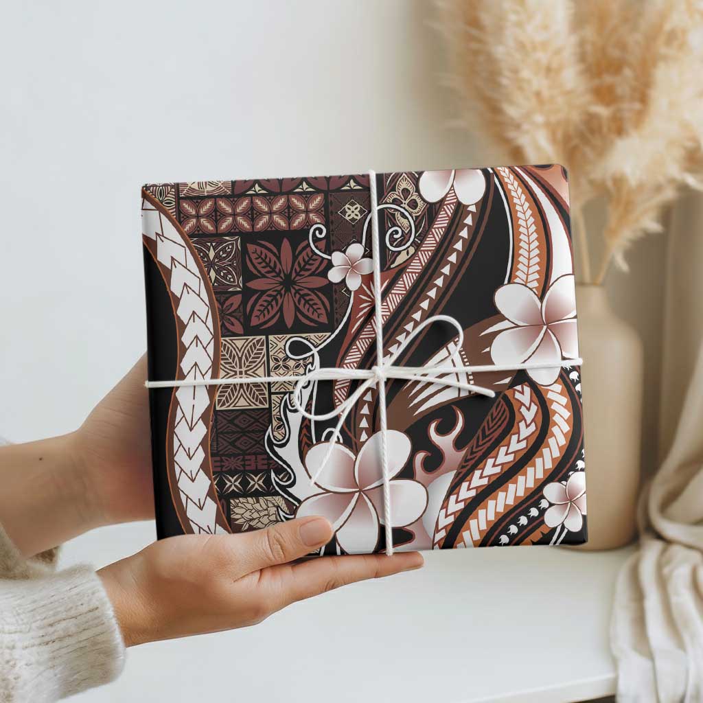 Samoa Siapo Tribal Pattern Wrapping Paper Brown Polynesian Plumeria Tapa Motif LT9 - Polynesian Pride