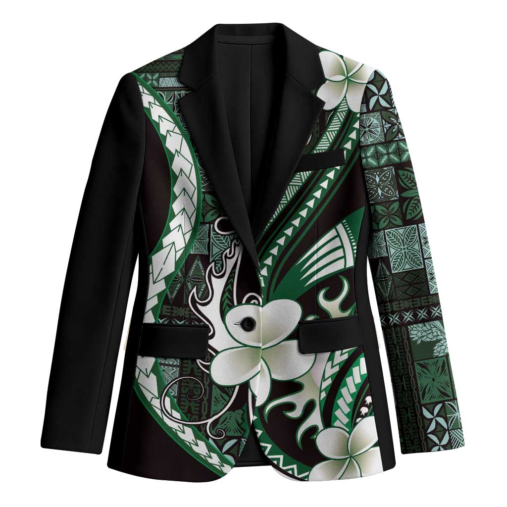 Samoa Siapo Tribal Pattern Blazer Forest Green Polynesian Plumeria Tapa Motif LT9 Unisex Green - Polynesian Pride