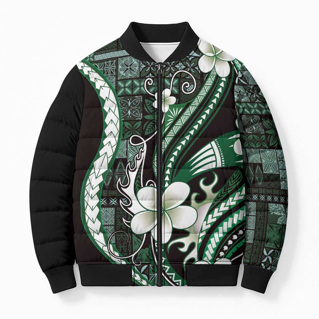 Samoa Siapo Tribal Pattern Bomber Puffer Jacket Forest Green Polynesian Plumeria Tapa Motif LT9 Unisex Green - Polynesian Pride