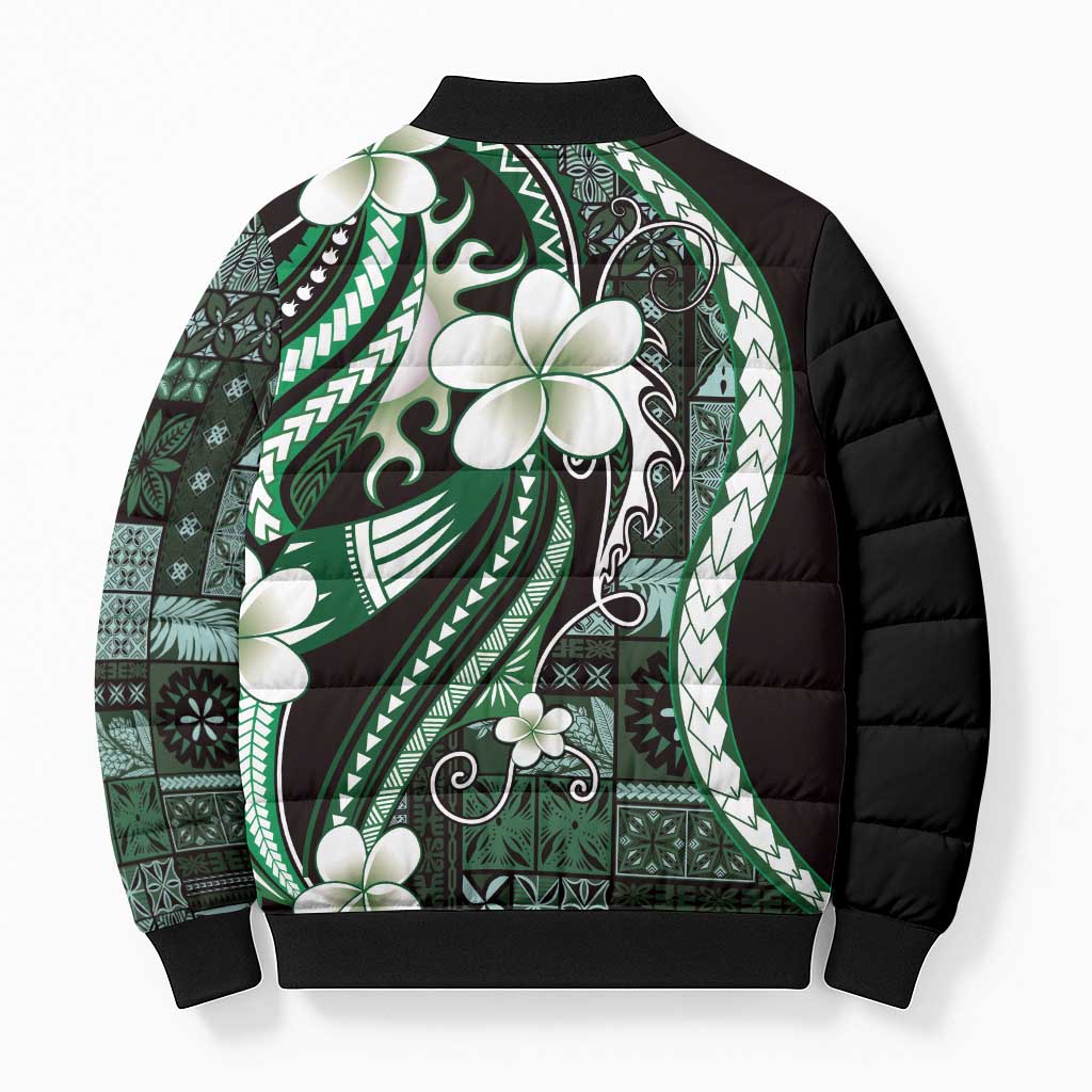 Samoa Siapo Tribal Pattern Bomber Puffer Jacket Forest Green Polynesian Plumeria Tapa Motif LT9 - Polynesian Pride