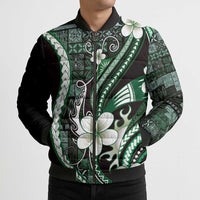 Samoa Siapo Tribal Pattern Bomber Puffer Jacket Forest Green Polynesian Plumeria Tapa Motif LT9 - Polynesian Pride