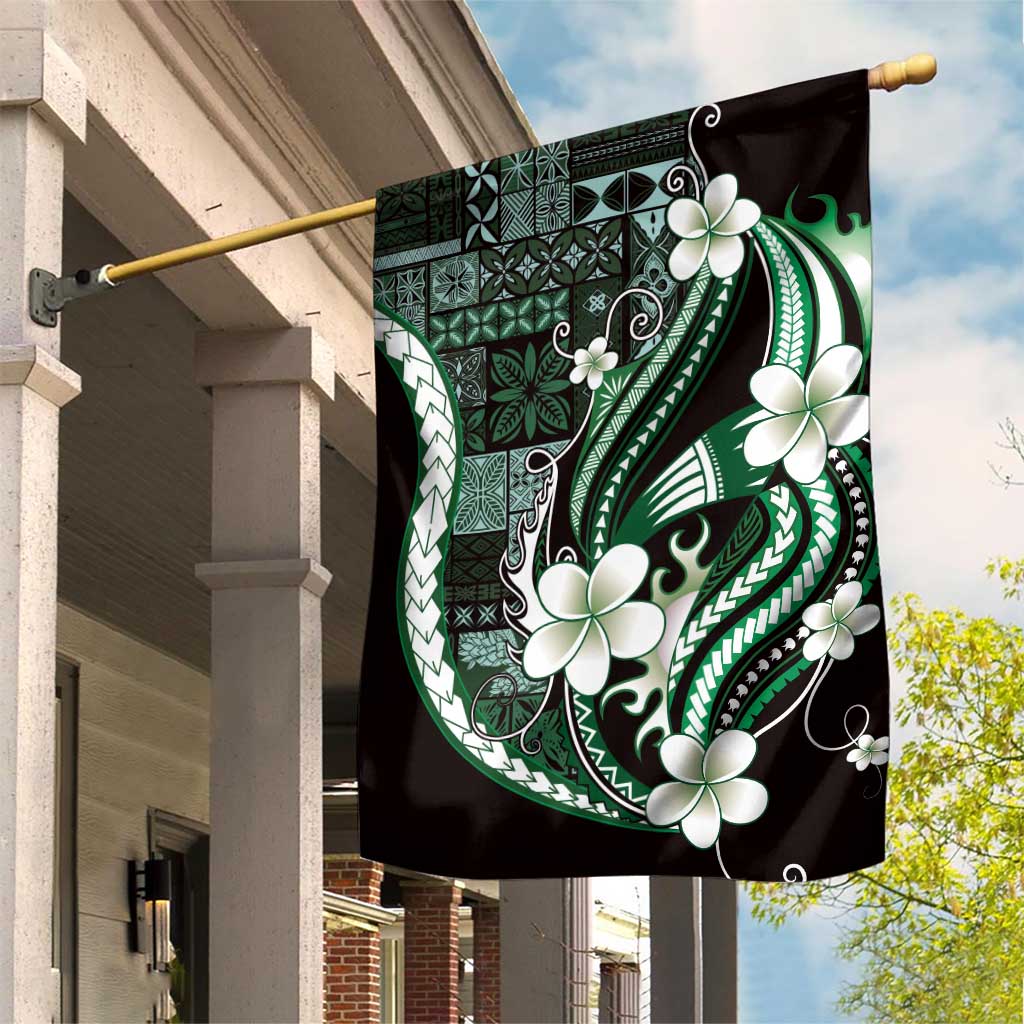 Samoa Siapo Tribal Pattern Garden Flag Forest Green Polynesian Plumeria Tapa Motif LT9 House Flag Green - Polynesian Pride