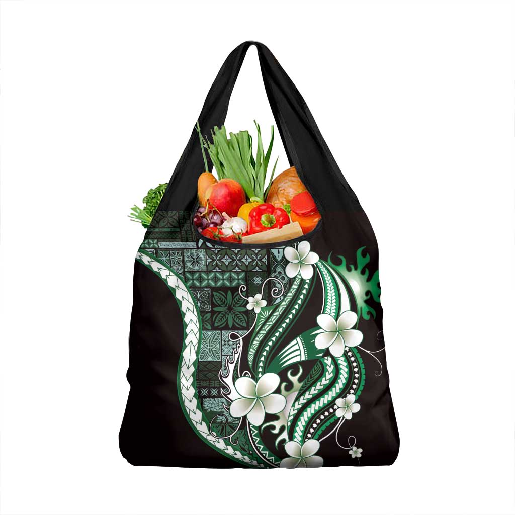 Samoa Siapo Tribal Pattern Grocery Bag Forest Green Polynesian Plumeria Tapa Motif LT9 1-pack One Size Green - Polynesian Pride