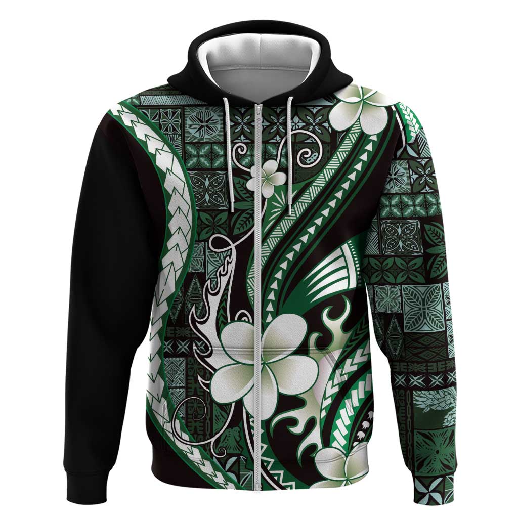 Samoa Siapo Tribal Pattern Hoodie Forest Green Polynesian Plumeria Tapa Motif LT9 Zip Hoodie Green - Polynesian Pride