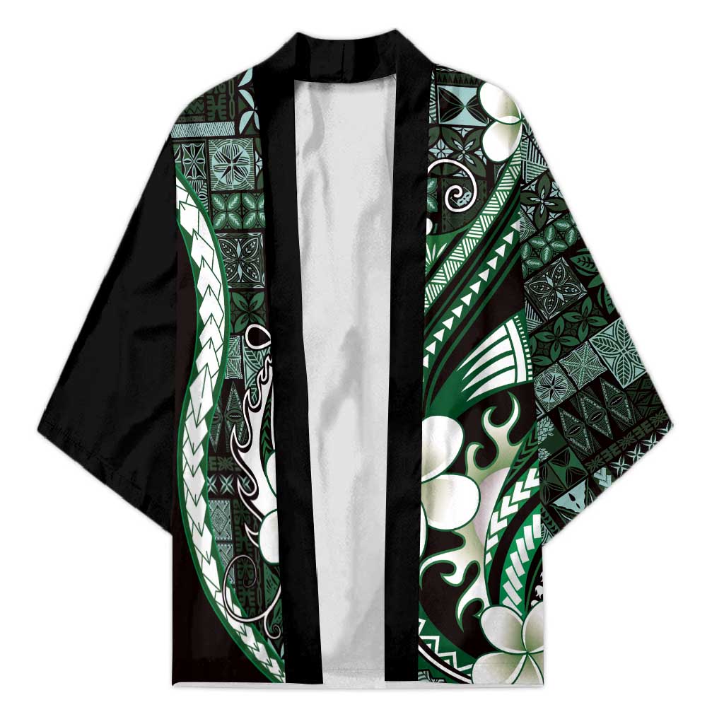 Samoa Siapo Tribal Pattern Kimono Forest Green Polynesian Plumeria Tapa Motif LT9 Unisex Green - Polynesian Pride
