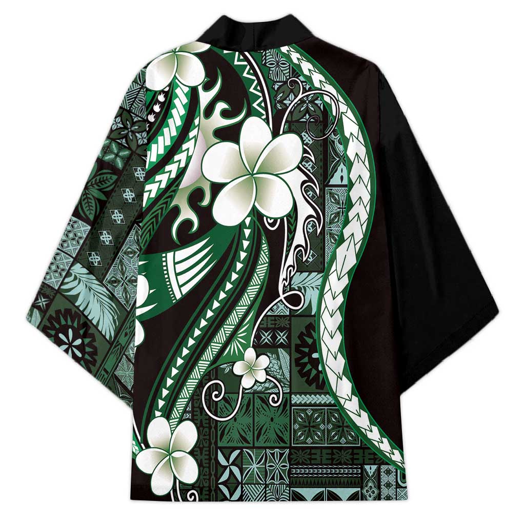 Samoa Siapo Tribal Pattern Kimono Forest Green Polynesian Plumeria Tapa Motif LT9 - Polynesian Pride