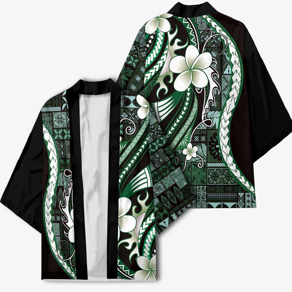 Samoa Siapo Tribal Pattern Kimono Forest Green Polynesian Plumeria Tapa Motif LT9 - Polynesian Pride