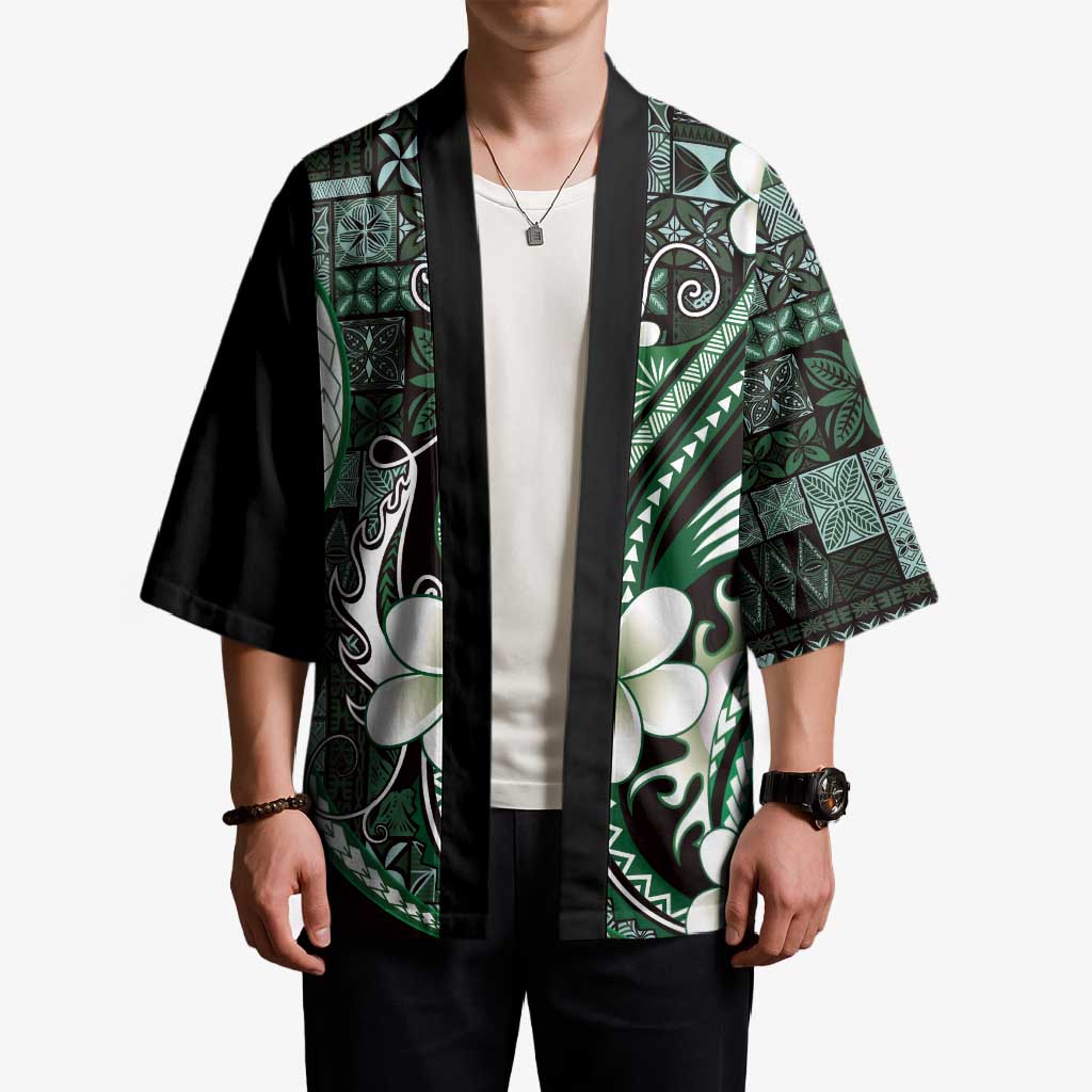 Samoa Siapo Tribal Pattern Kimono Forest Green Polynesian Plumeria Tapa Motif LT9 - Polynesian Pride