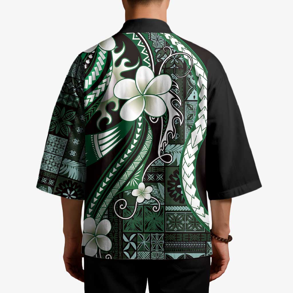 Samoa Siapo Tribal Pattern Kimono Forest Green Polynesian Plumeria Tapa Motif LT9 - Polynesian Pride