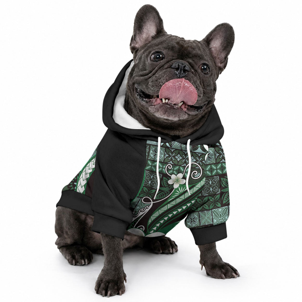 Samoa Siapo Tribal Pattern Pet Hoodie Forest Green Polynesian Plumeria Tapa Motif LT9 - Polynesian Pride