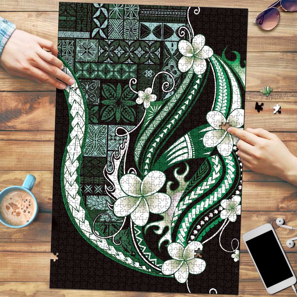 Samoa Siapo Tribal Pattern Puzzle Forest Green Polynesian Plumeria Tapa Motif LT9 Green - Polynesian Pride