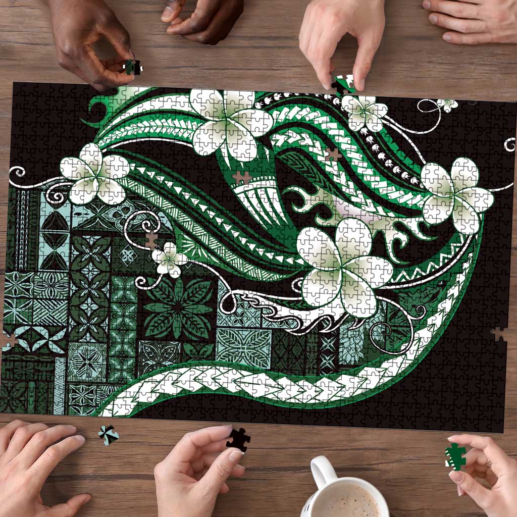 Samoa Siapo Tribal Pattern Puzzle Forest Green Polynesian Plumeria Tapa Motif LT9 - Polynesian Pride