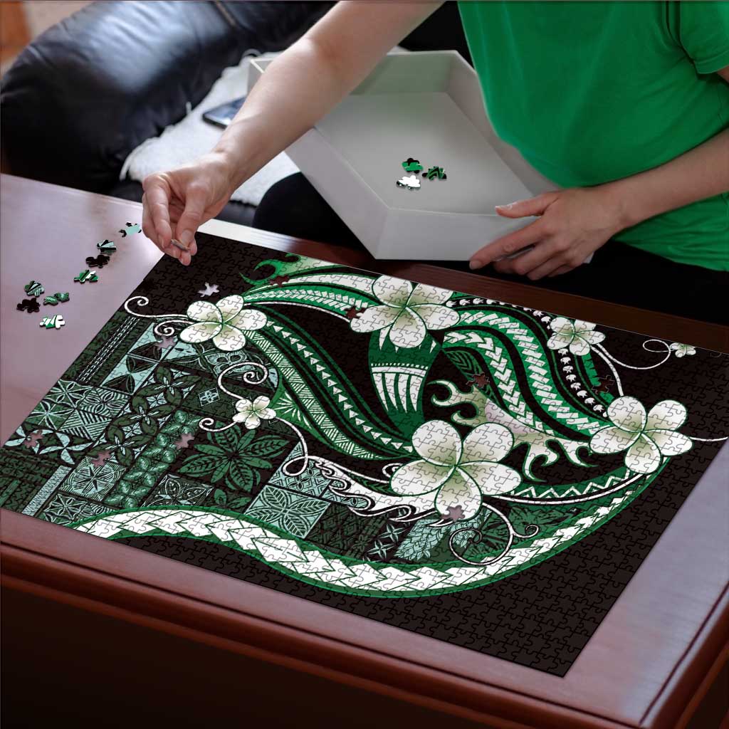 Samoa Siapo Tribal Pattern Puzzle Forest Green Polynesian Plumeria Tapa Motif LT9 - Polynesian Pride