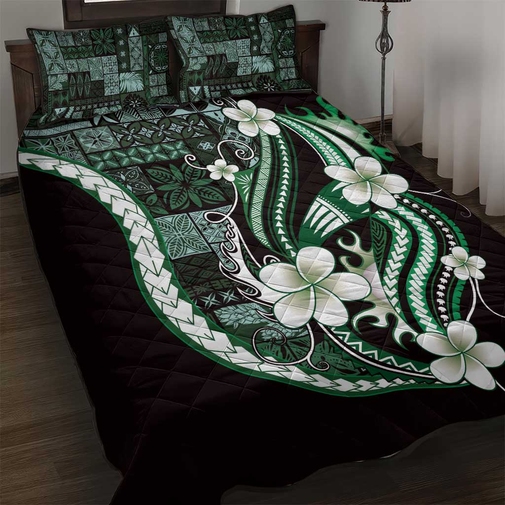 Samoa Siapo Tribal Pattern Quilt Bed Set Forest Green Polynesian Plumeria Tapa Motif LT9 Green - Polynesian Pride