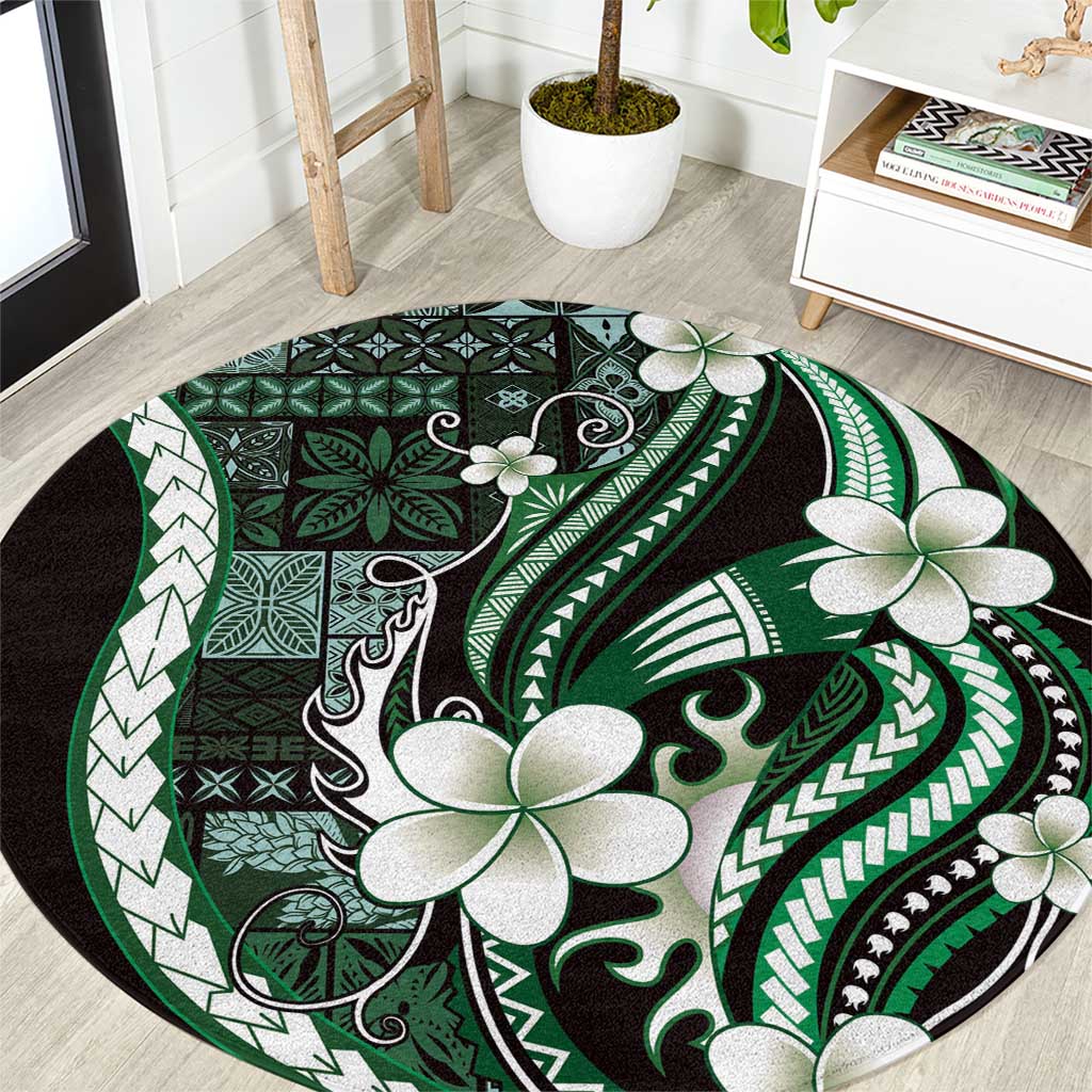 Samoa Siapo Tribal Pattern Round Carpet Forest Green Polynesian Plumeria Tapa Motif LT9 Green - Polynesian Pride