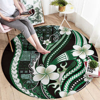 Samoa Siapo Tribal Pattern Round Carpet Forest Green Polynesian Plumeria Tapa Motif LT9 - Polynesian Pride