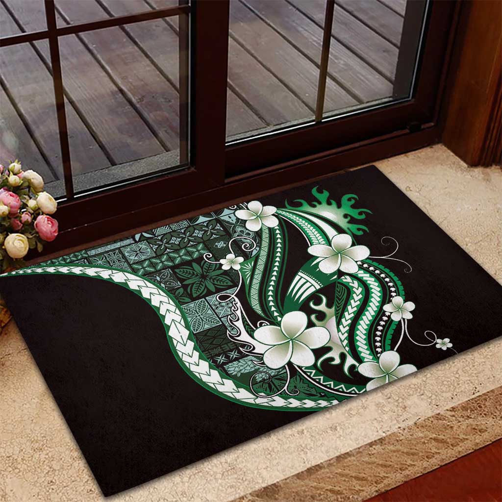 Samoa Siapo Tribal Pattern Rubber Doormat Forest Green Polynesian Plumeria Tapa Motif LT9 - Polynesian Pride
