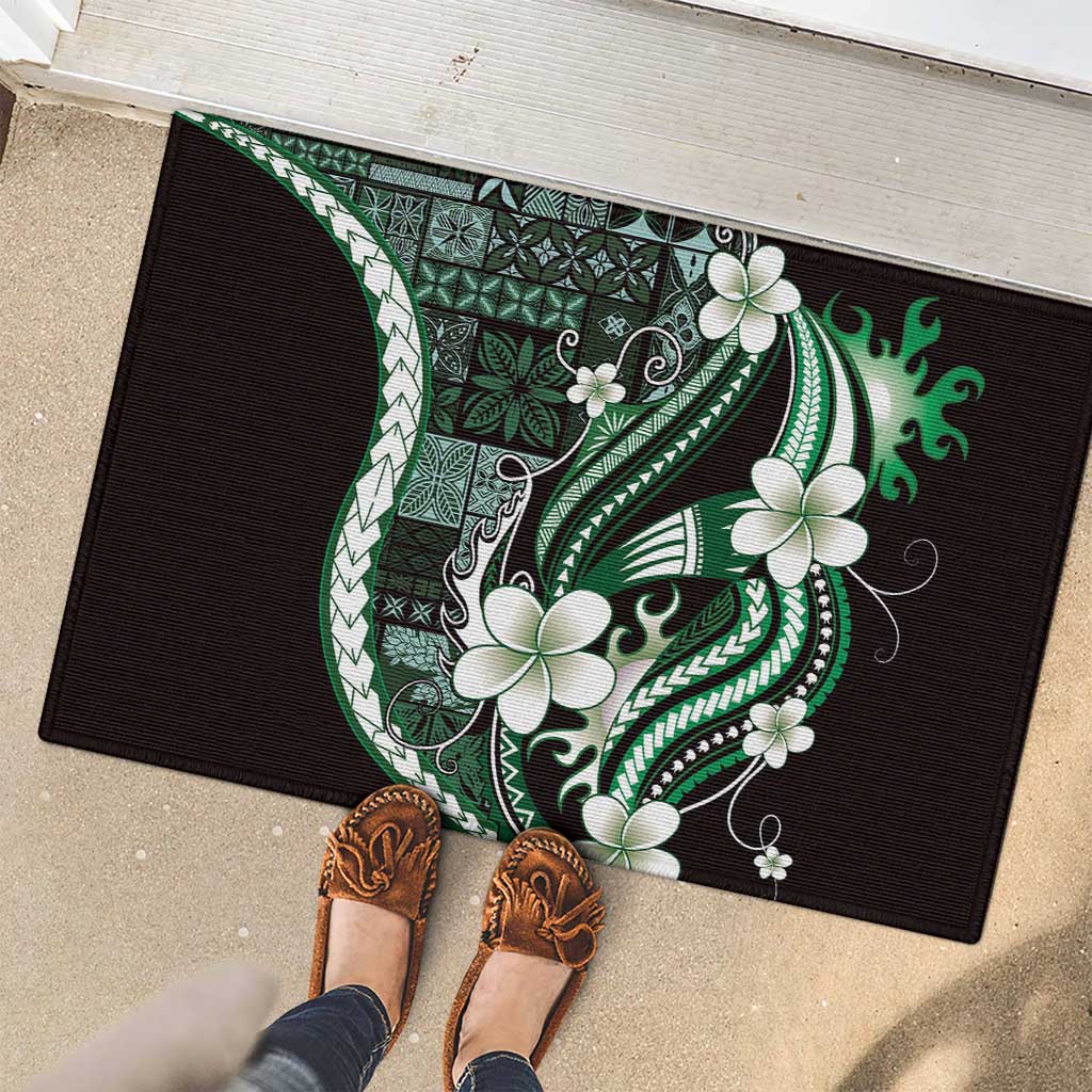 Samoa Siapo Tribal Pattern Rubber Doormat Forest Green Polynesian Plumeria Tapa Motif LT9 - Polynesian Pride