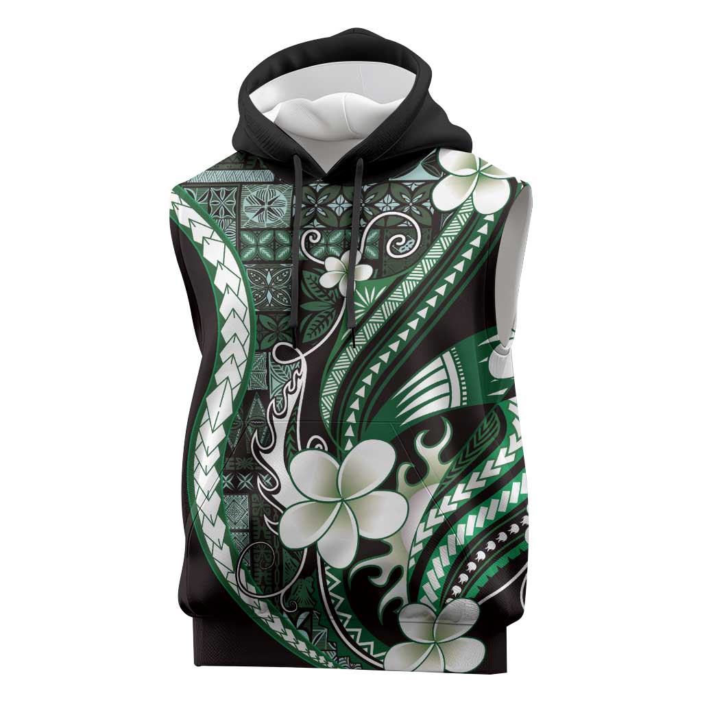 Samoa Siapo Tribal Pattern Sleeveless Hoodie Forest Green Polynesian Plumeria Tapa Motif LT9 Green - Polynesian Pride