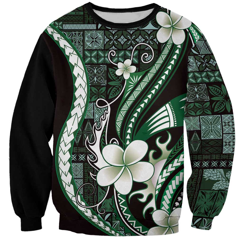 Samoa Siapo Tribal Pattern Sweatshirt Forest Green Polynesian Plumeria Tapa Motif LT9 Unisex Green - Polynesian Pride