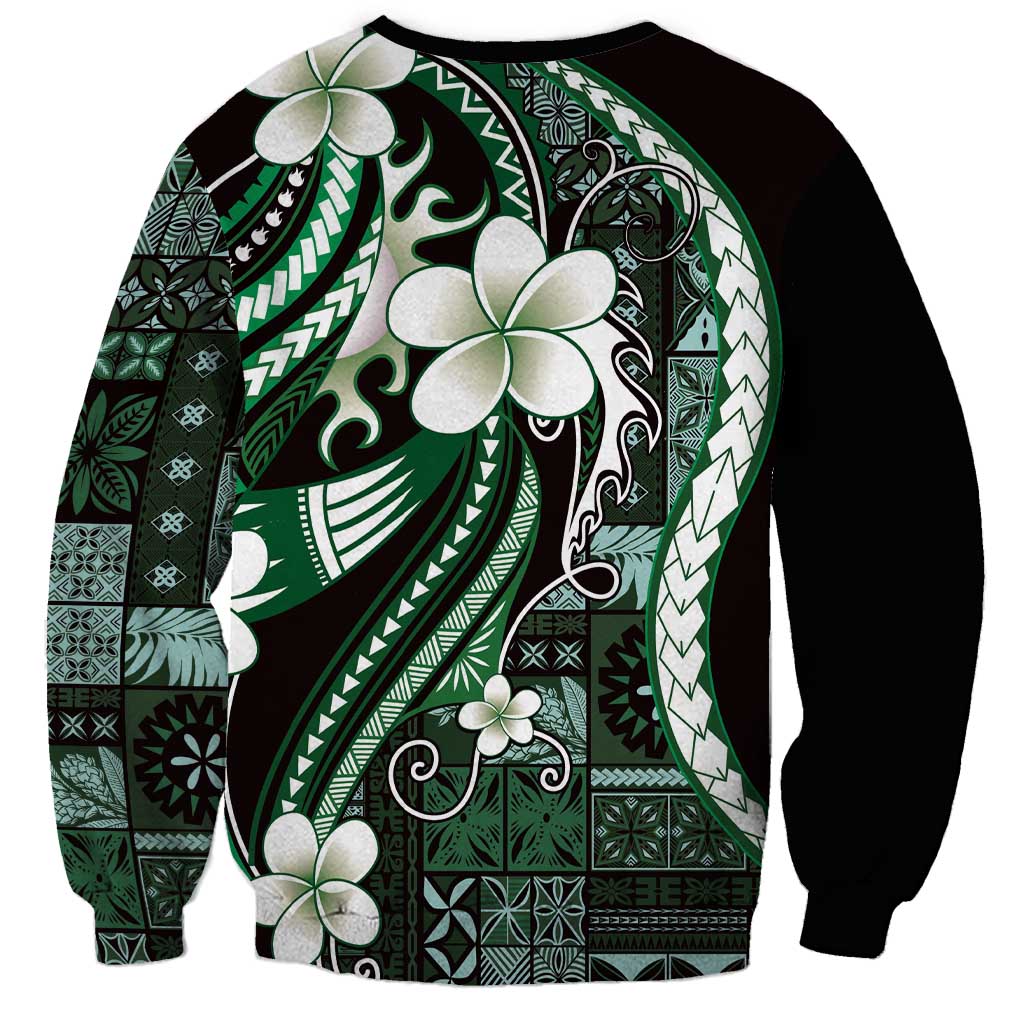 Samoa Siapo Tribal Pattern Sweatshirt Forest Green Polynesian Plumeria Tapa Motif LT9 - Polynesian Pride