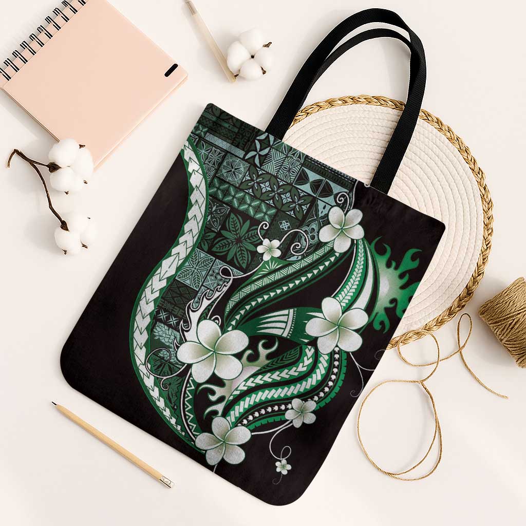 Samoa Siapo Tribal Pattern Tote Bag Forest Green Polynesian Plumeria Tapa Motif LT9 Black Strap One Size Green - Polynesian Pride