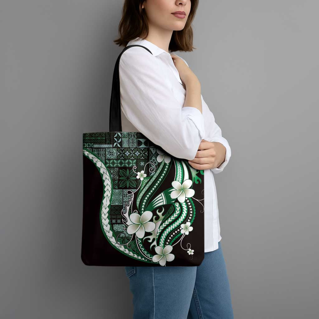 Samoa Siapo Tribal Pattern Tote Bag Forest Green Polynesian Plumeria Tapa Motif LT9 - Polynesian Pride