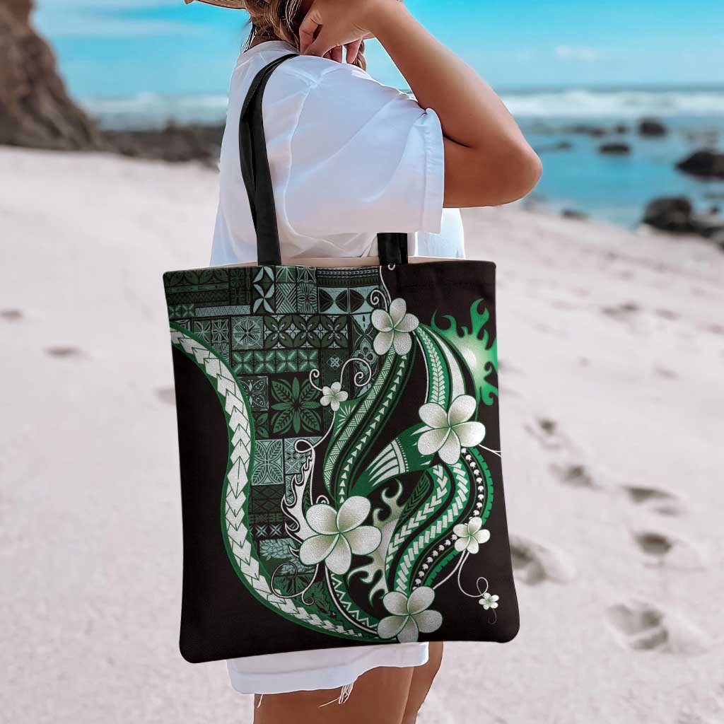 Samoa Siapo Tribal Pattern Tote Bag Forest Green Polynesian Plumeria Tapa Motif LT9 - Polynesian Pride