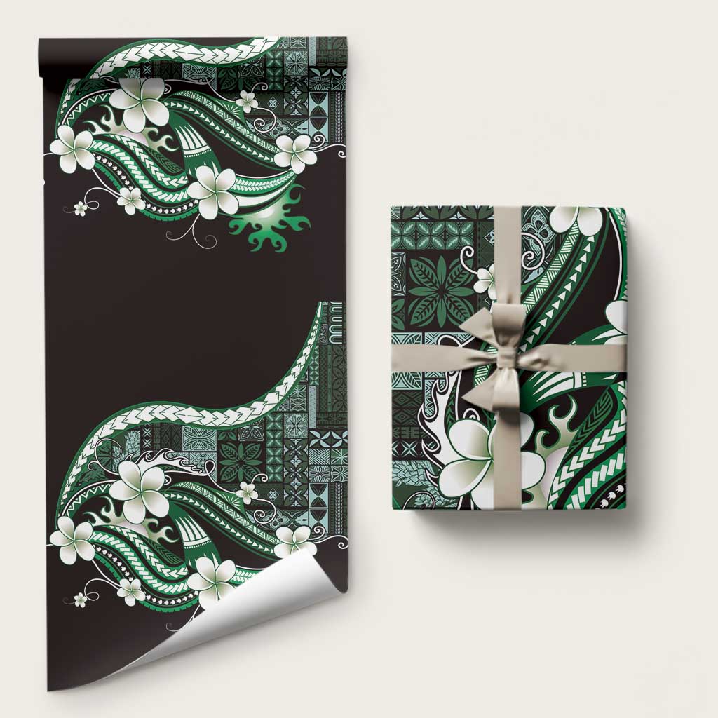 Samoa Siapo Tribal Pattern Wrapping Paper Forest Green Polynesian Plumeria Tapa Motif LT9 58" × 23" Green - Polynesian Pride