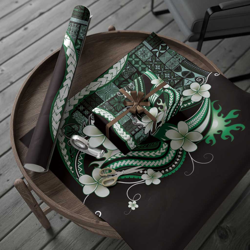 Samoa Siapo Tribal Pattern Wrapping Paper Forest Green Polynesian Plumeria Tapa Motif LT9 - Polynesian Pride