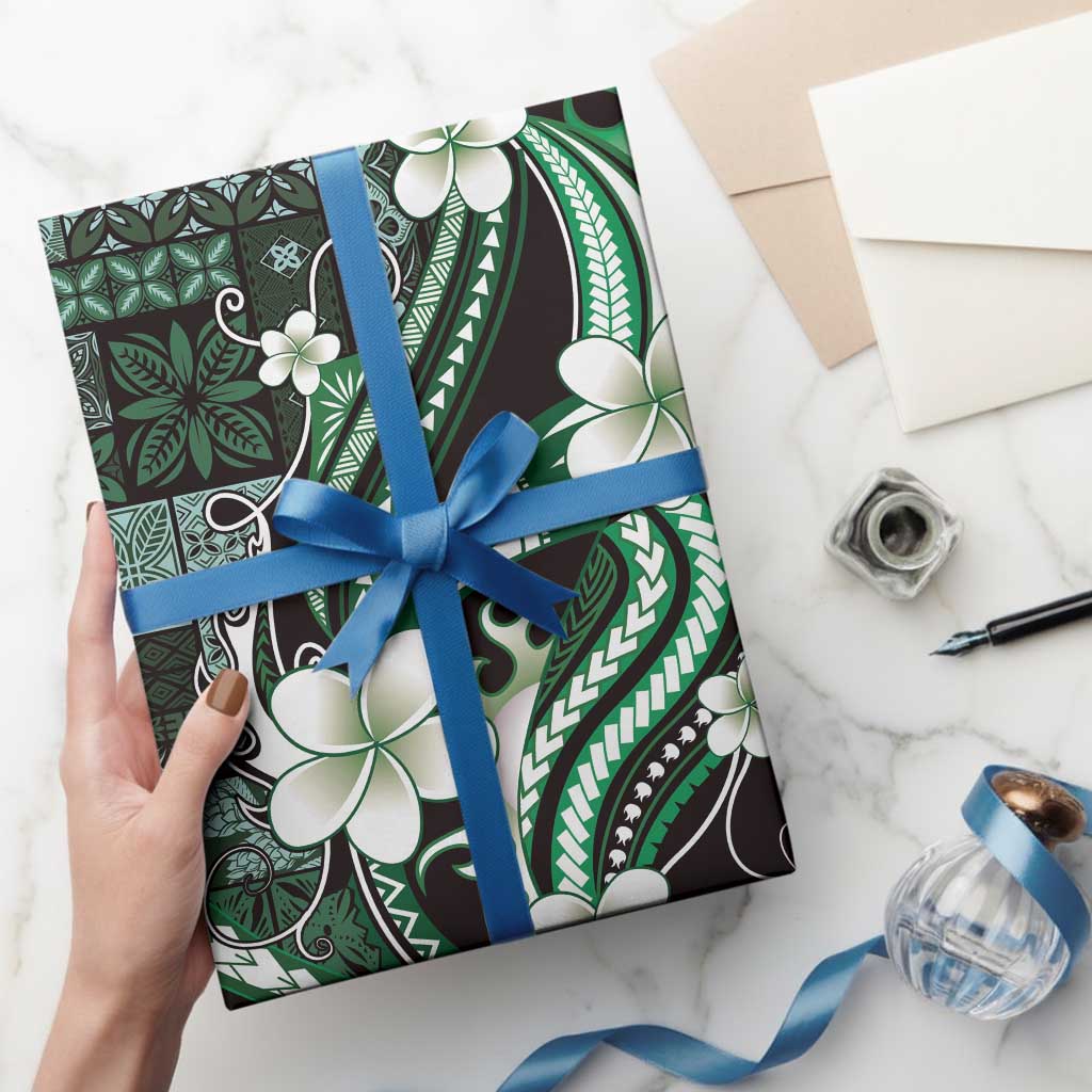 Samoa Siapo Tribal Pattern Wrapping Paper Forest Green Polynesian Plumeria Tapa Motif LT9 - Polynesian Pride