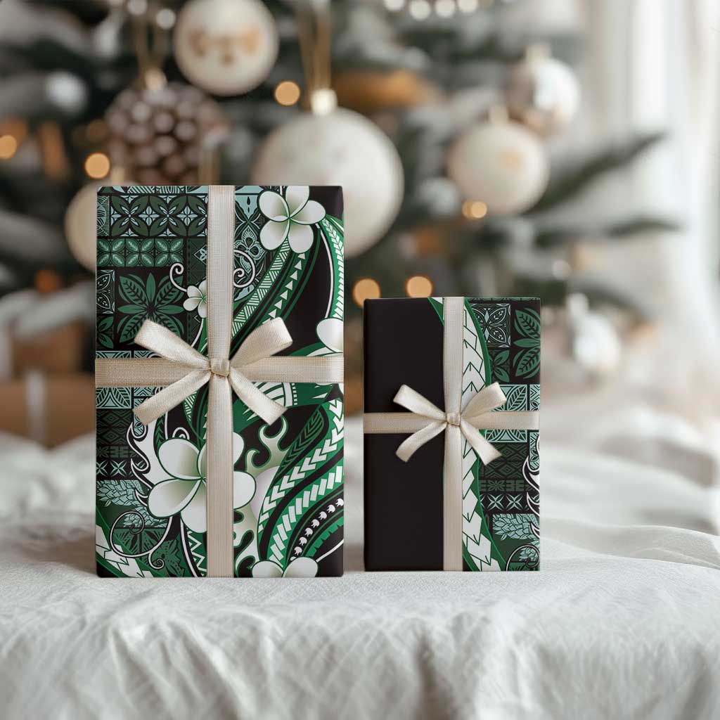 Samoa Siapo Tribal Pattern Wrapping Paper Forest Green Polynesian Plumeria Tapa Motif LT9 - Polynesian Pride