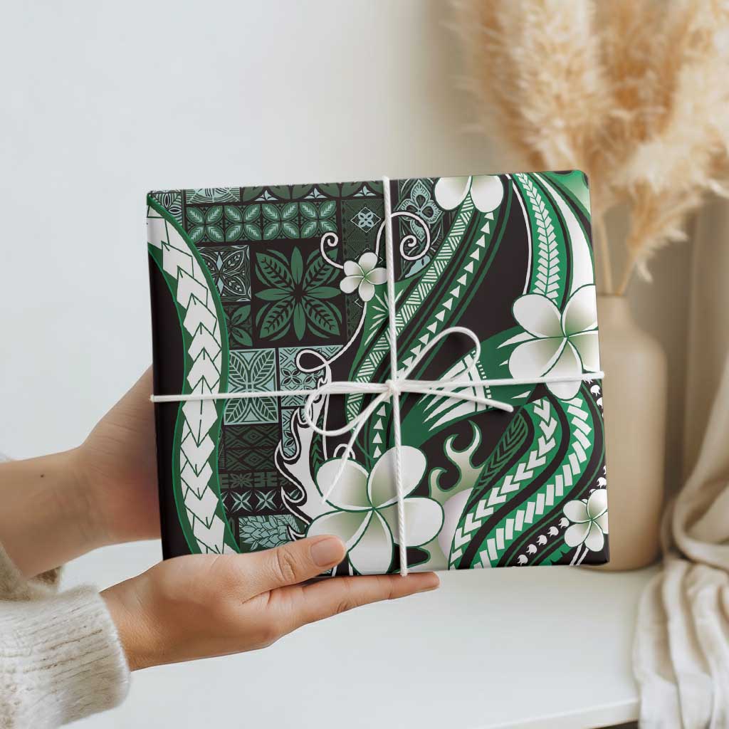 Samoa Siapo Tribal Pattern Wrapping Paper Forest Green Polynesian Plumeria Tapa Motif LT9 - Polynesian Pride